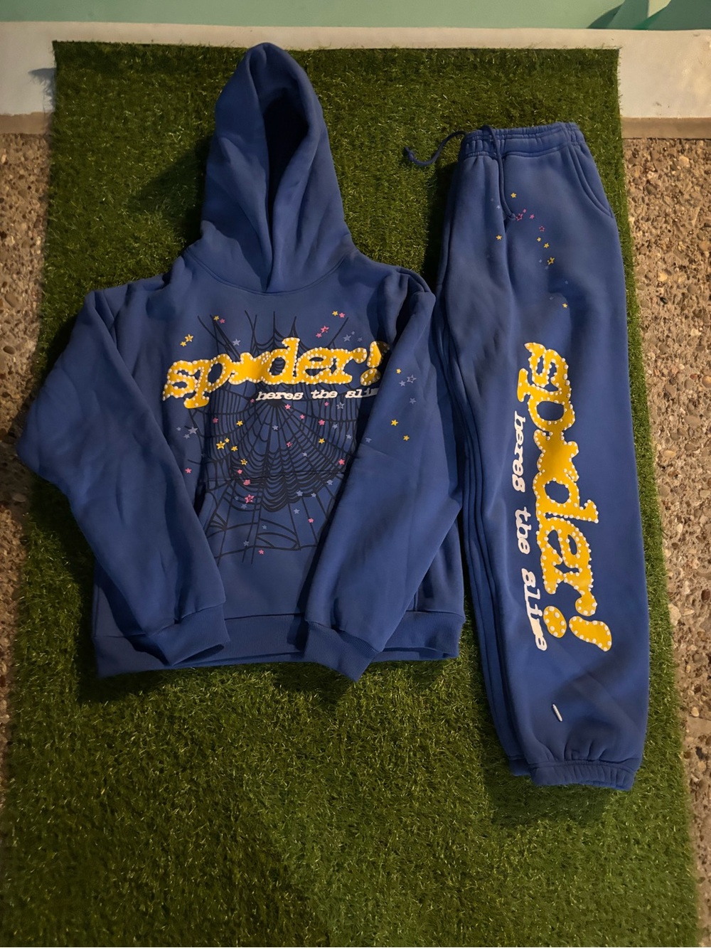 blue & yellow Spider tracksuit set #tracksuit #outfit #Spider #SP5